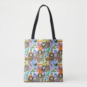 Tote Bag Motif de paresse d'aquarelle de bande dessinée