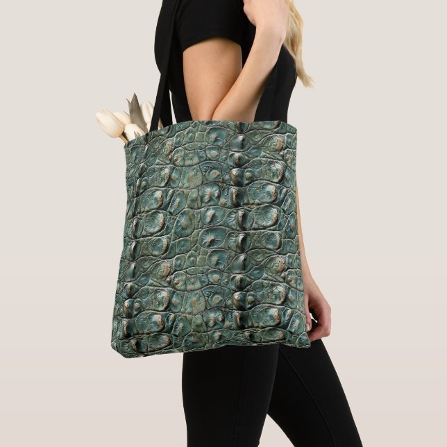 Tote Bag Motif de peau de reptile vert (De près)
