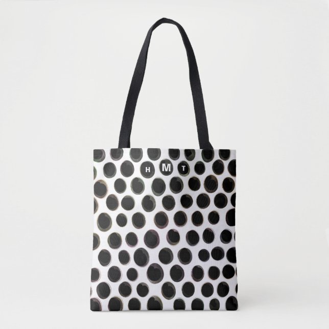 Tote Bag Motif de points Abstraits de Monogramme noir blanc (Devant)