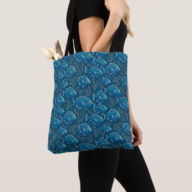 Tote Bag Motif de poisson bleu (De près)