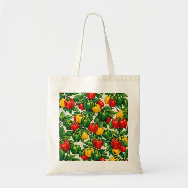 Tote Bag Motif de poivron rouge vert jaune à l'aquarelle (Devant)