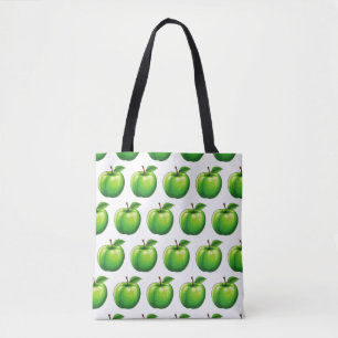 Tote Bag Motif de pomme caricaturale vert aquarelle
