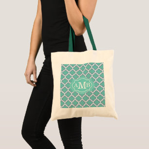 Tote Bag Motif de quatrefeuilles sarcelle élégant Monogramm