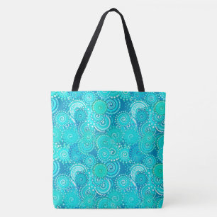 Tote Bag Motif de remous de fractale, nuances de turquoise