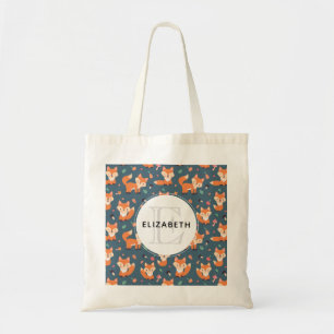 Tote Bag Motif de renard orange mignon avec Monogram