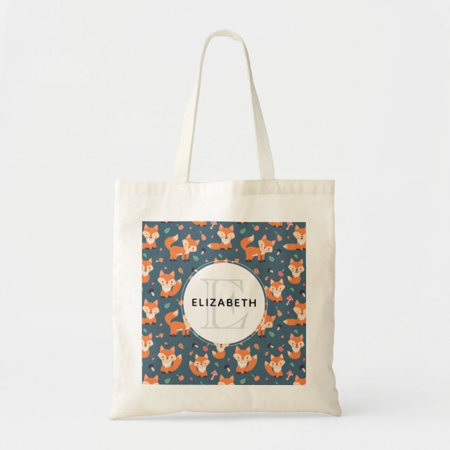 Tote Bag Motif de renard orange mignon avec Monogram (Devant)