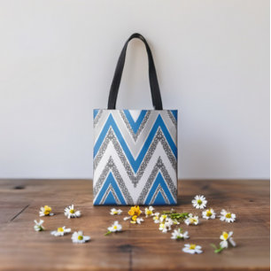 Tote Bag Motif de style Bold Blue et Grey Chevron