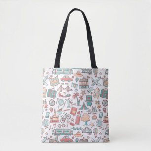 Tote Bag Motif de touristes en pastel