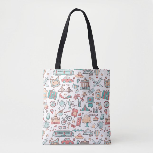 Tote Bag Motif de touristes en pastel (Devant)