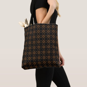 Tote Bag Motif de treillis floral en bronze noir élégant