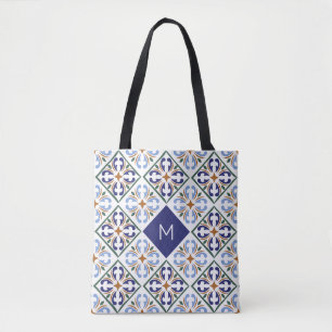 Tote Bag Motif de tuiles portugaises Monogramme personnalis