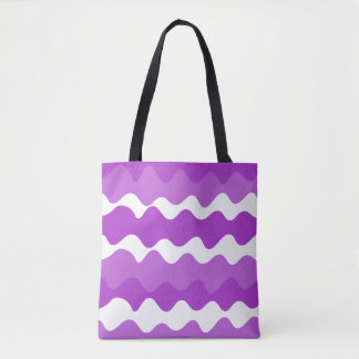 Tote Bag Motif de vagues horizontales violet et blanc