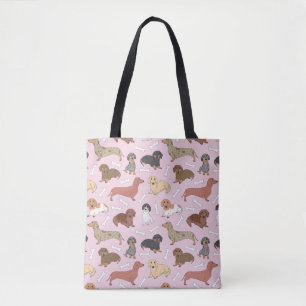 Tote Bag motif de variété dachshund en rose