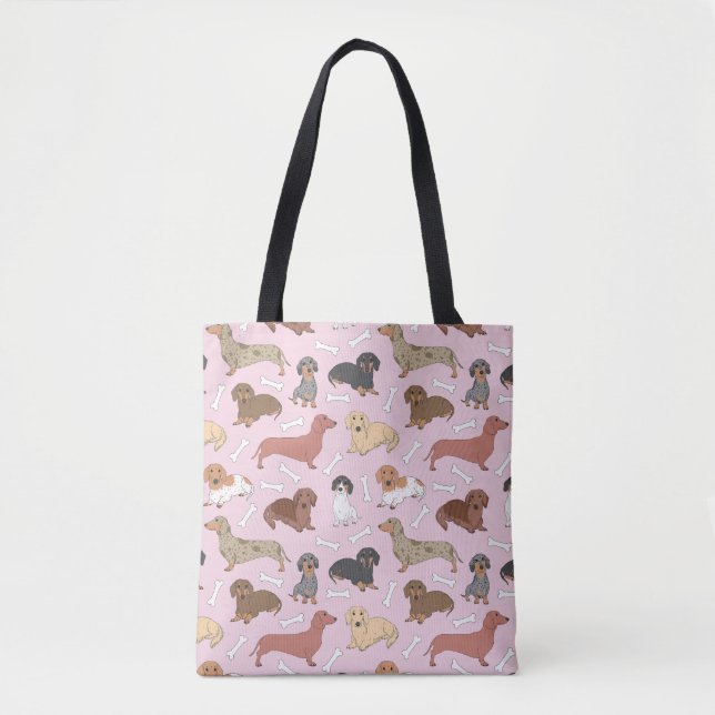 Tote Bag motif de variété dachshund en rose (Devant)