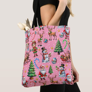 Tote Bag Motif décoratif de Noël sur fond rose