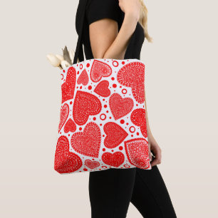 Tote Bag Motif des coeurs et des points rouges