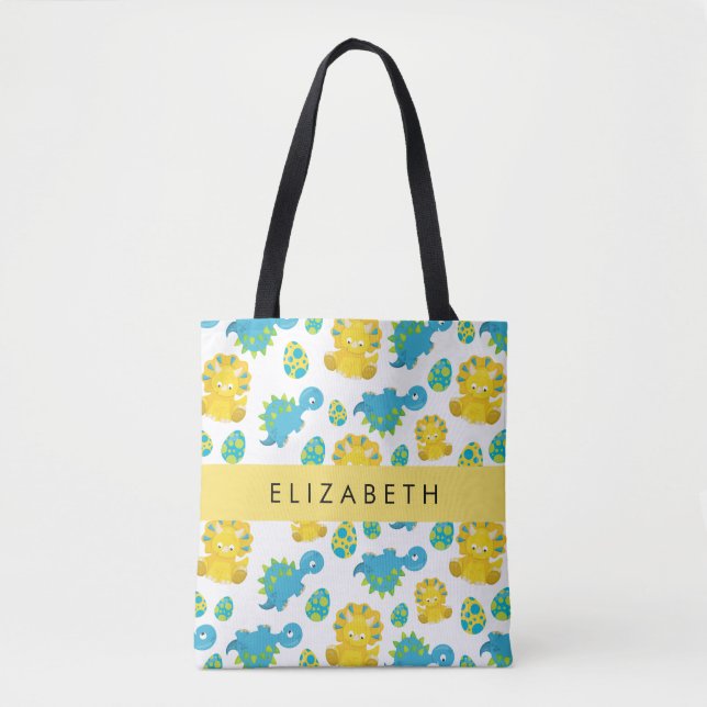 Tote Bag Motif Des Dinosaures, Dinosaures Mignons, Votre No (Devant)