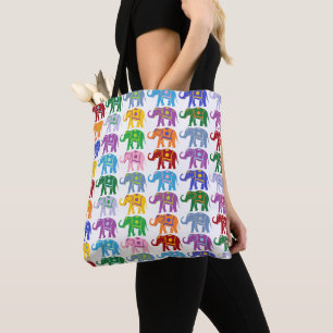 Tote Bag Motif des éléphants décoratifs colorés