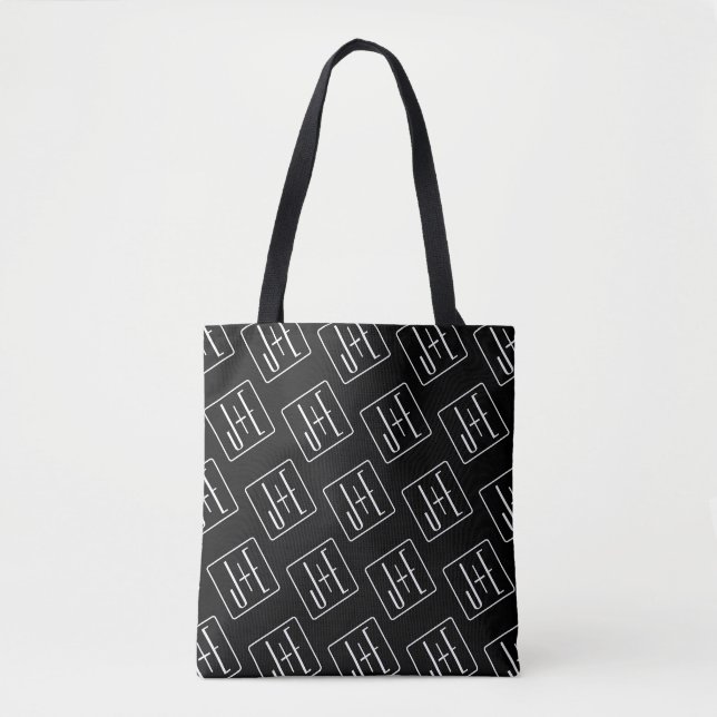 Tote Bag Motif des initiales Mariages modernes | Noir & Bla (Devant)