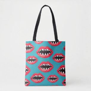 Tote Bag Motif des lèvres rouges des dents de requin