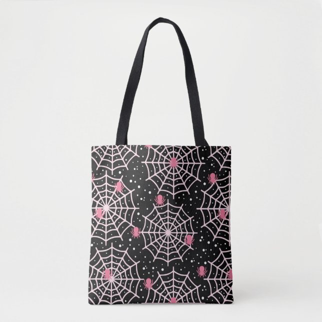 Tote Bag Motif des toiles d'Halloween et araignées (Devant)