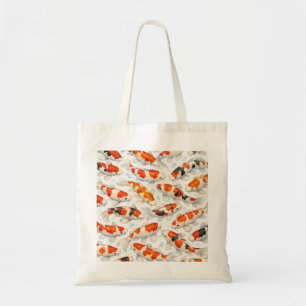 Tote Bag Motif d'étang à l'aquarelle avec carpes koï rouges