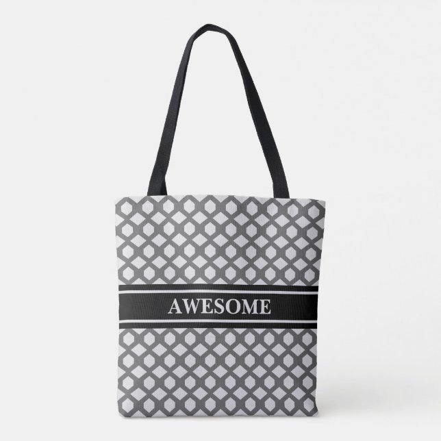 Tote Bag Motif diamant gris et argent avec ceinture noire (Dos)