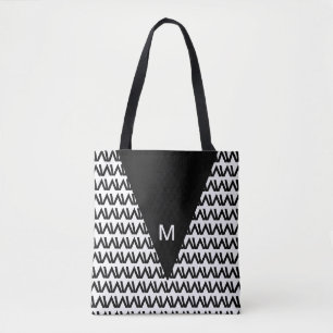 Tote Bag Motif diamant noir blanc élégant & monogramme
