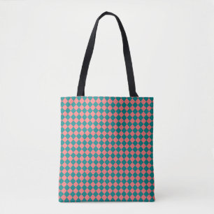 Tote Bag Motif diamant rose Cyan Checker