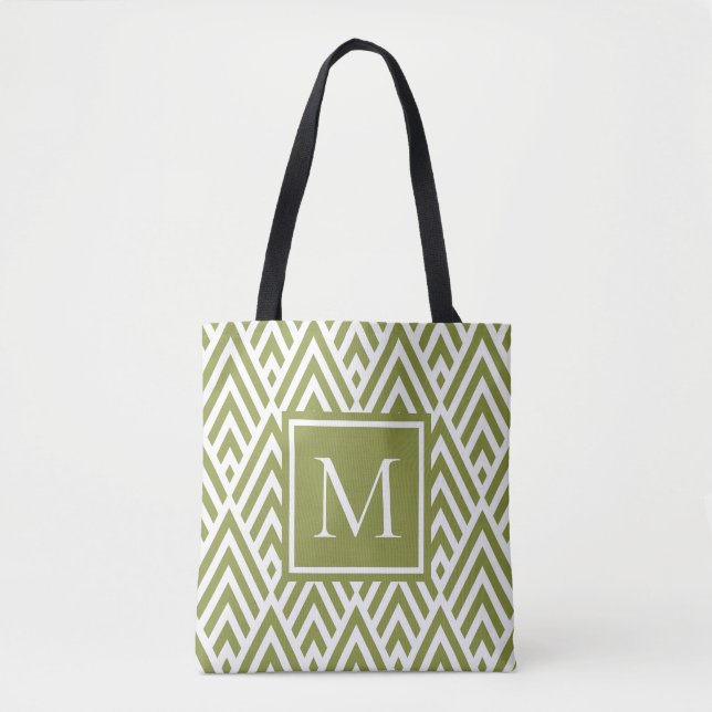 Tote Bag Motif diamant tendance Monogramme vert olive (Devant)