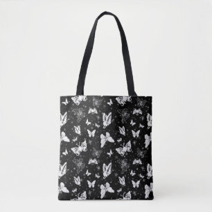 Tote Bag Motif d'illustration noir blanc papillon