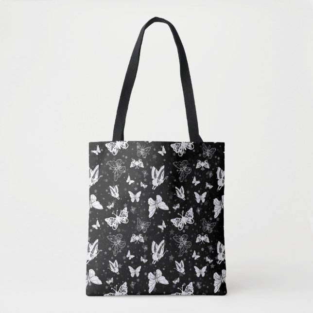 Tote Bag Motif d'illustration noir blanc papillon (Devant)