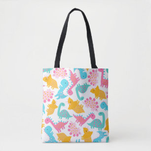 Tote Bag Motif Dinosaur rose et Turquoise