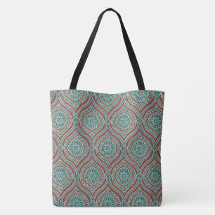 Tote Bag Motif d'oignon ethnique chic en Maroon, Turquoise 