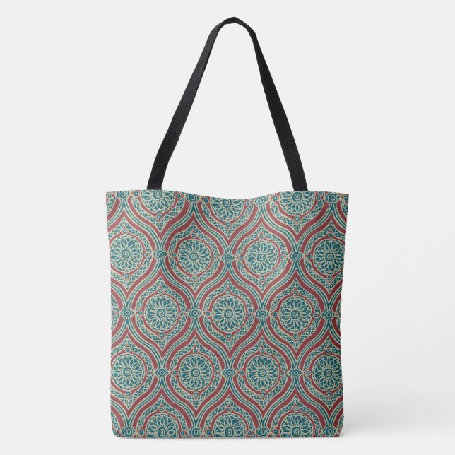 Tote Bag Motif d'oignon ethnique chic en Maroon, Turquoise  (Dos)