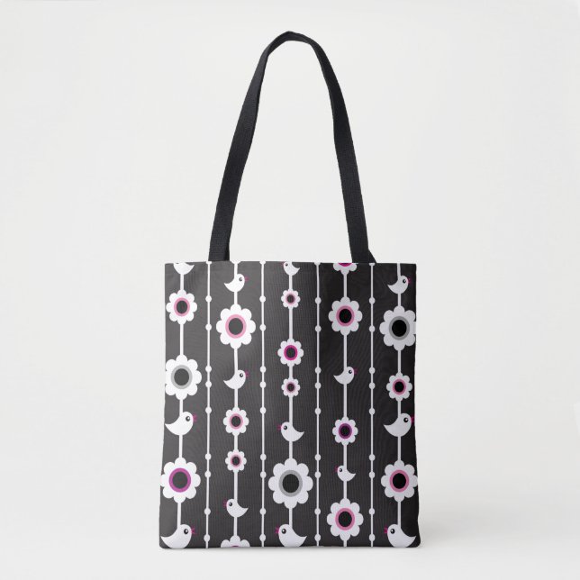 Tote Bag motif d'oiseau et de fleurs (Devant)