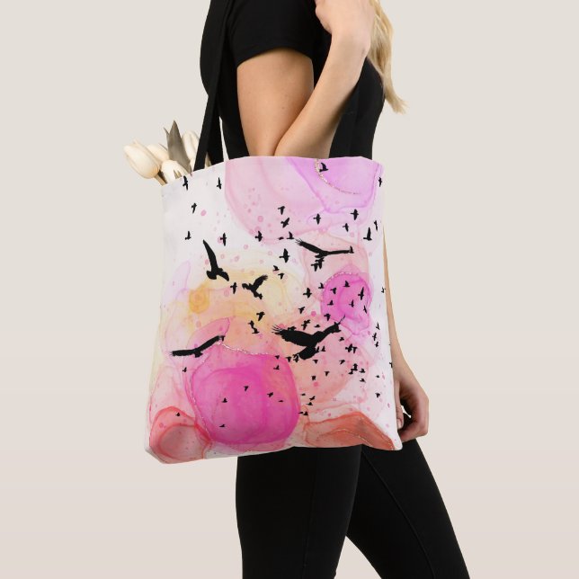 Tote Bag motif d'oiseaux colorés Abstraits (De près)
