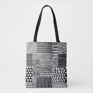Tote Bag Motif doodle noir et blanc sans couture. Dessin ma