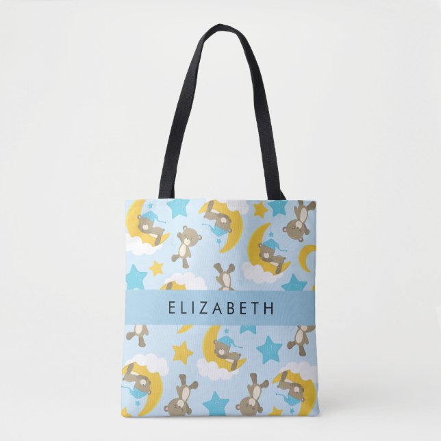 Tote Bag Motif D'Ours, Nounours, Étoiles, Votre Nom (Devant)