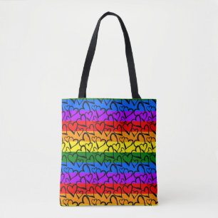 Tote Bag Motif du coeur arc-en-ciel