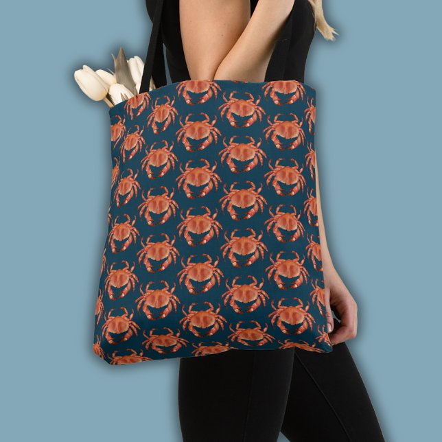 Tote Bag Motif du crabe côtier (Brown crab coastal crustacean tote bag on  blue)
