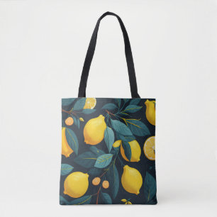 Tote Bag Motif du jardin de citron. Agrumes tropicaux jaune