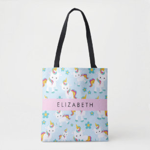 Tote Bag Motif D'Unicornes, De Bonnes Unicornes, Votre Nom