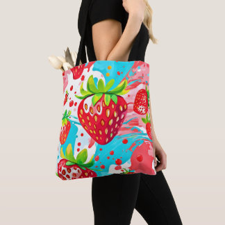 Tote Bag Motif Éclaboussure de Fraise