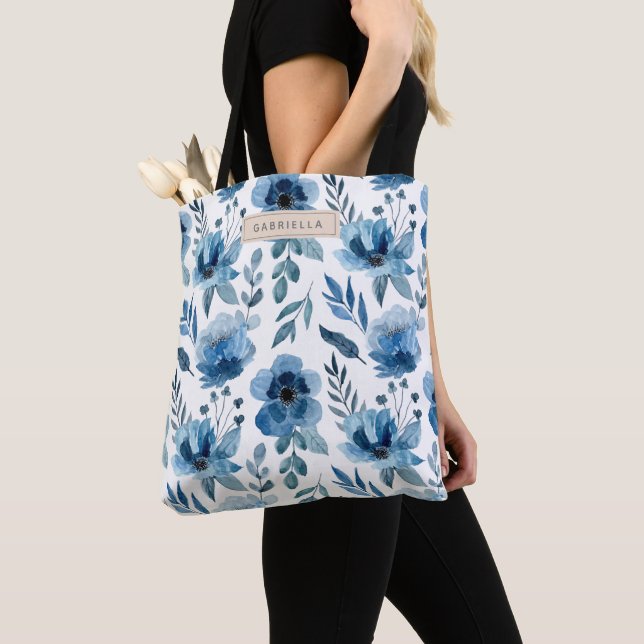 Tote Bag Motif élégant de couleur bleu marine (De près)
