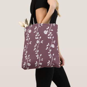 Tote Bag Motif élégant de vigne florale blanche Mauve