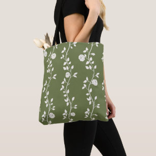 Tote Bag Motif élégant de vigne florale blanche sur fond ve