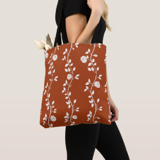 Tote Bag Motif Élégant de Vigne Florale Blanche sur Terraco