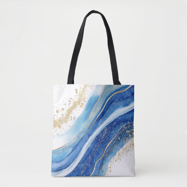 Tote Bag Motif en marbre bleu et or Abstrait (Devant)