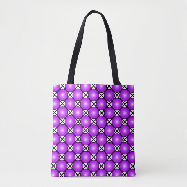 Tote Bag Motif en treillis noir blanc Magenta points roses (Devant)